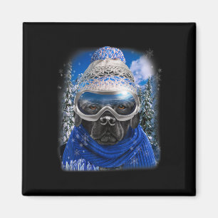 Schwarzer Labrador Hund im Winter Ski Magnet