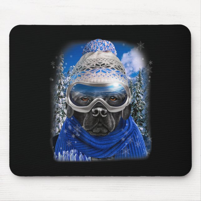 Schwarzer Labrador Hund im Winter Ski Mousepad (Vorne)