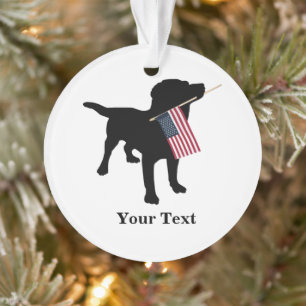 Schwarzer Labrador-Hund mit amerikanischer Flagge Ornament