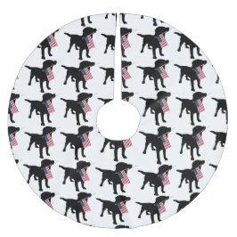 Schwarzer Labrador-Hund mit amerikanischer Flagge Polyester Weihnachtsbaumdecke