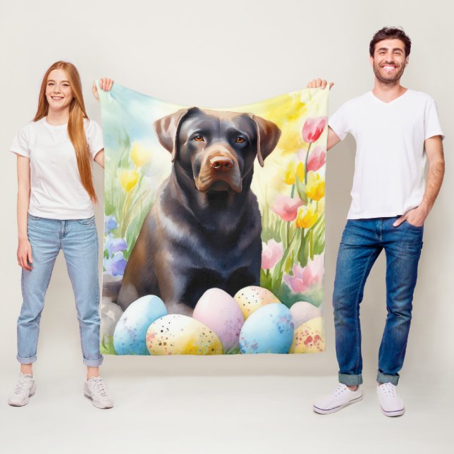 Schwarzer Labrador Hund mit Ostereiern Urlaub Fleecedecke (Beispiel)