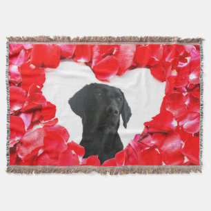 Schwarzer Labrador Hund Rose Herz-Foto-Keule-Knöch Decke