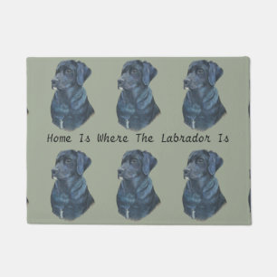 Schwarzer Labrador Hundeportrait mit lustigem Slog Fußmatte