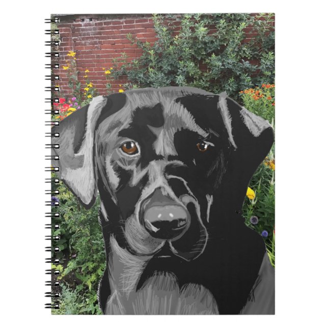 Schwarzer Labrador im Garten Notizblock (Vorderseite)