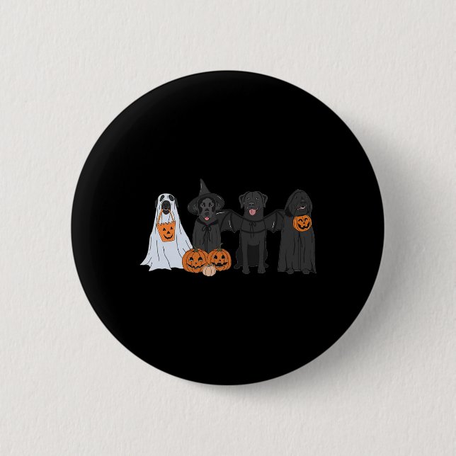 Schwarzer Labrador in Geister-Halloween-Kostüm Gei Button (Vorderseite)