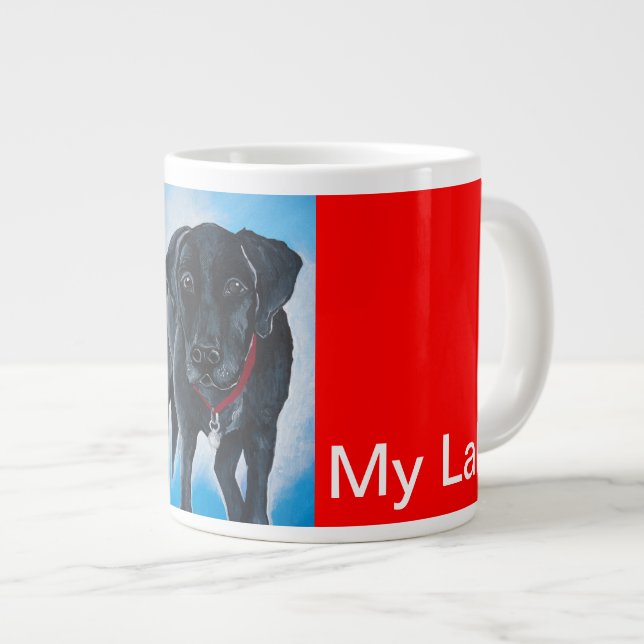 Schwarzer Labrador Jumbo-Tasse (Vorderseite Rechts)