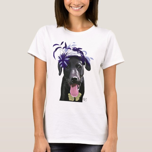 Schwarzer Labrador mit blauem Faszinator T-Shirt (Vorderseite)