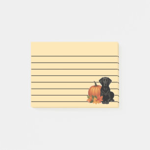 Schwarzer Labrador mit Herbstlaub und Kürbis Post-it Klebezettel