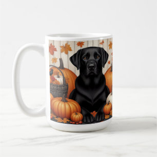 Schwarzer Labrador mit Kürbissen und Herbstlaub Kaffeetasse