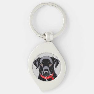 Schwarzer Labrador mit rotem Halsband Schlüsselanhänger