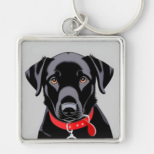 Schwarzer Labrador mit rotem Halsband Schlüsselanhänger