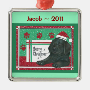 Schwarzer Labrador-personalisierte Verzierung Silbernes Ornament