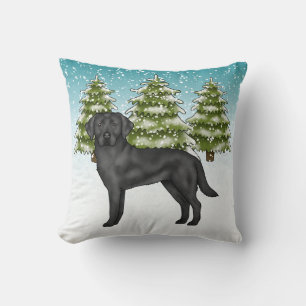 Schwarzer Labrador Retriever Blaue Schnee Winter W Kissen
