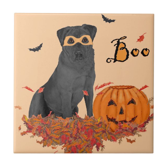 Schwarzer Labrador Retriever Boo! Fliese (Vorderseite)