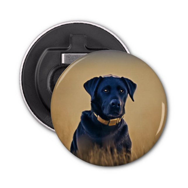 Schwarzer Labrador Retriever Button Flaschenöffner (Vorderseite)