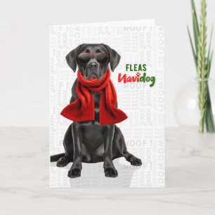 Schwarzer Labrador Retriever Flöhe Navidog Weihnac Feiertagskarte