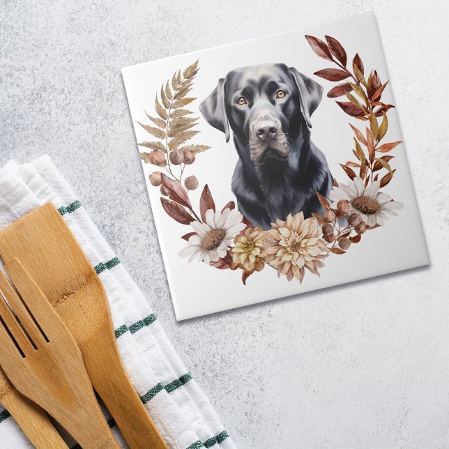 Schwarzer Labrador Retriever Herbstkranz Fliese (Von Creator hochgeladen)