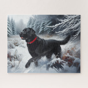 Schwarzer Labrador Retriever Hund im Schnee Puzzle