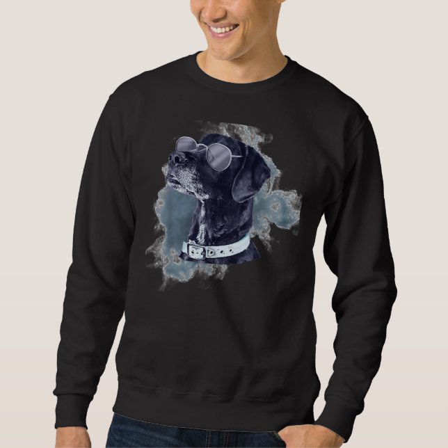 Schwarzer Labrador Retriever Hund mit Brille Hund Sweatshirt (Vorderseite)
