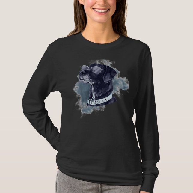 Schwarzer Labrador Retriever Hund mit Brille Hund T-Shirt (Vorderseite)