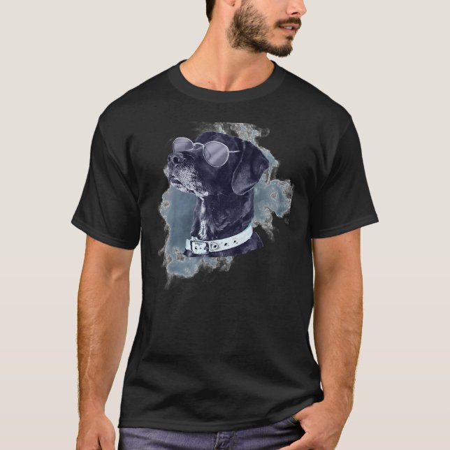 Schwarzer Labrador Retriever Hund mit Brille Hund T-Shirt (Vorderseite)