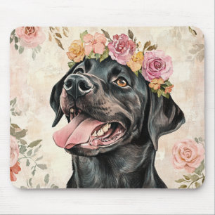Schwarzer Labrador Retriever Hund Rosa Pfirsich Bl Mousepad