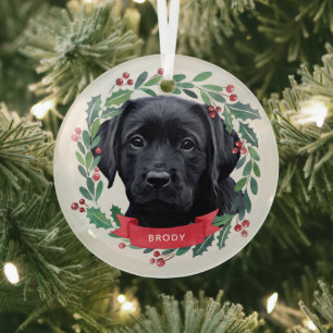 Schwarzer Labrador Retriever Hund Weihnachten Wass Ornament Aus Glas