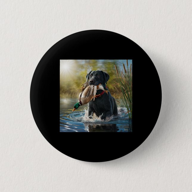 Schwarzer Labrador Retriever Hunde Jagd Enten in e Button (Vorderseite)