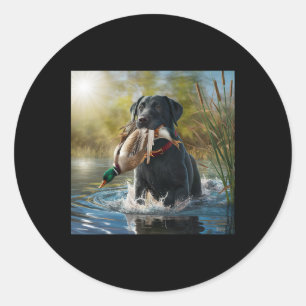 Schwarzer Labrador Retriever Hunde Jagd Enten in e Runder Aufkleber