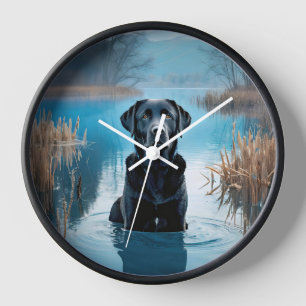 Schwarzer Labrador Retriever im Lake Water Uhr