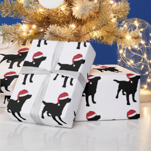Schwarzer Labrador Retriever in Santa-Mütze Weihna Geschenkpapier