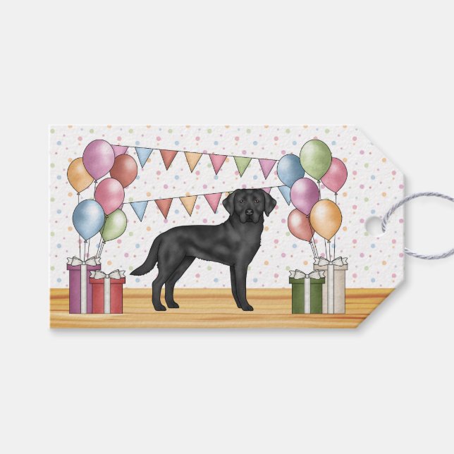 Schwarzer Labrador Retriever Labrador Hund farbenf Geschenkanhänger (Vorderseite (Horizontal))