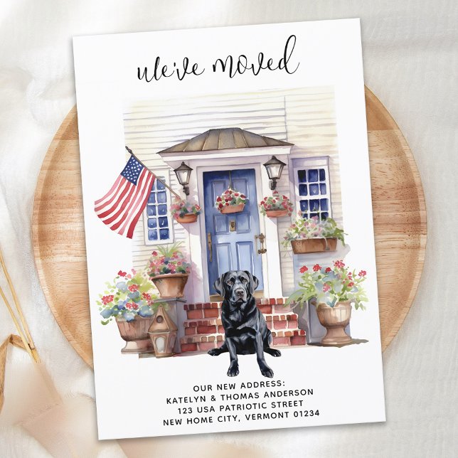 Schwarzer Labrador Retriever Patriotic Dog Moving Ankündigung (Von Creator hochgeladen)