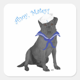 Schwarzer Labrador Retriever Sailor Quadratischer Aufkleber