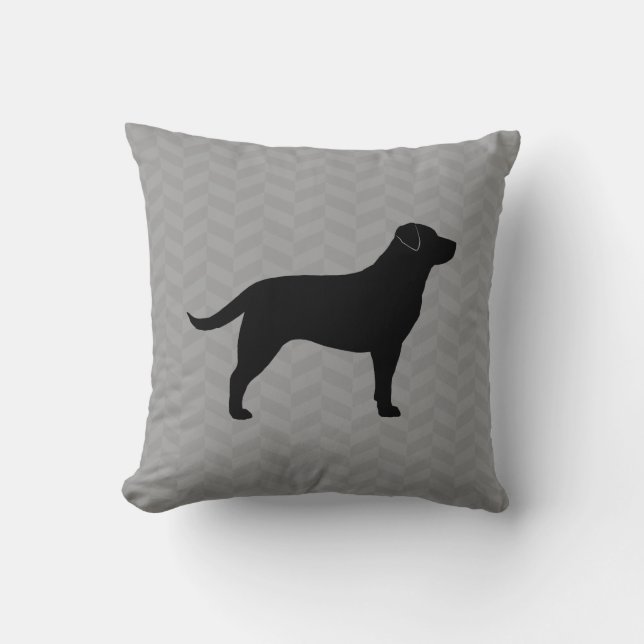 Schwarzer Labrador Retriever Silhouette Herringbon Kissen (Vorderseite)