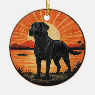 Schwarzer Labrador Retriever Sonnenuntergang Vinta Keramik Ornament