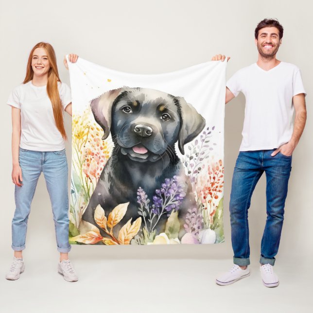 Schwarzer Labrador-Retriever und Blume Fleecedecke (Beispiel)