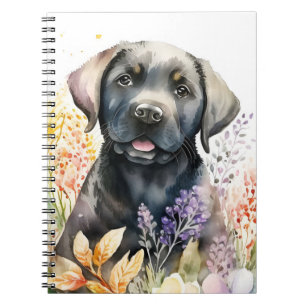 Schwarzer Labrador-Retriever und Blume Notizblock