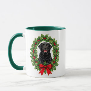 Schwarzer Labrador Retriever Weihnachts-Stechpalme Tasse