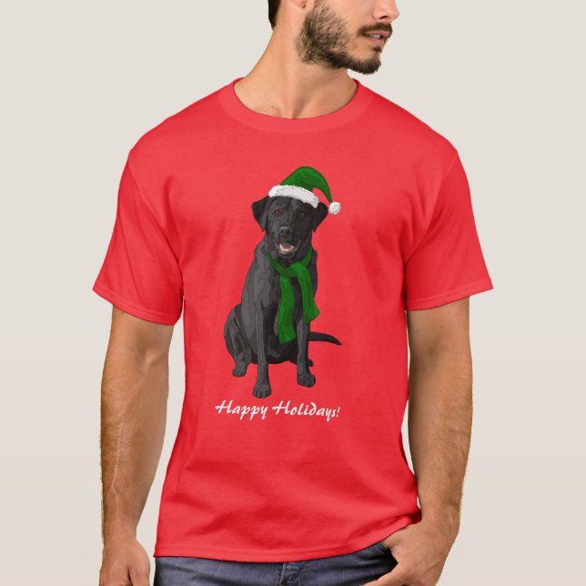 Schwarzer Labrador Retriever Weihnachtshund T-Shirt (Vorderseite)