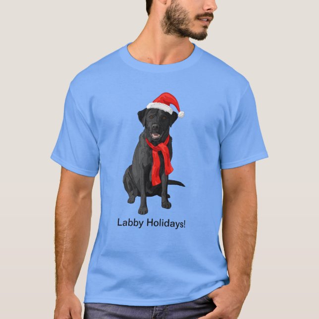 Schwarzer Labrador Retriever Weihnachtshund T-Shirt (Vorderseite)