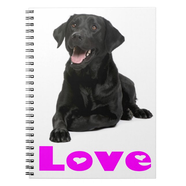 Schwarzer Labrador Retriever Welpe, Lila Liebe Notizblock (Vorderseite)