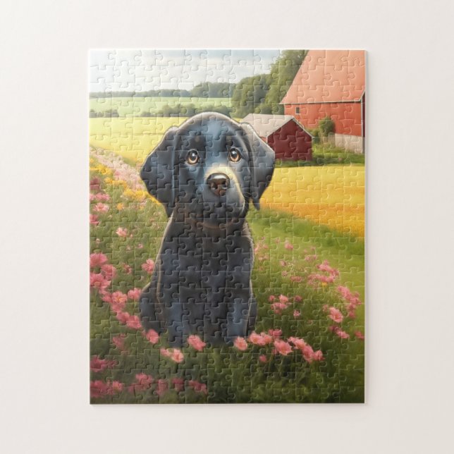 Schwarzer Labrador Retriever Welpe Puzzle (Vertikal)