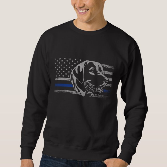 Schwarzer Labrador Thin Blue Line Polizeihund Sweatshirt (Vorderseite)