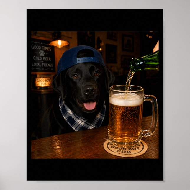 Schwarzer Labrador trinkt Bier lustiger Hund Meme Poster (Vorne)