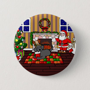 Schwarzer Labrador- und Sankt-WeihnachtsCartoon Button