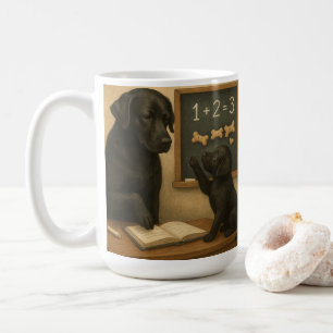 Schwarzer Labrador und Welpe in der Schule Kaffeetasse