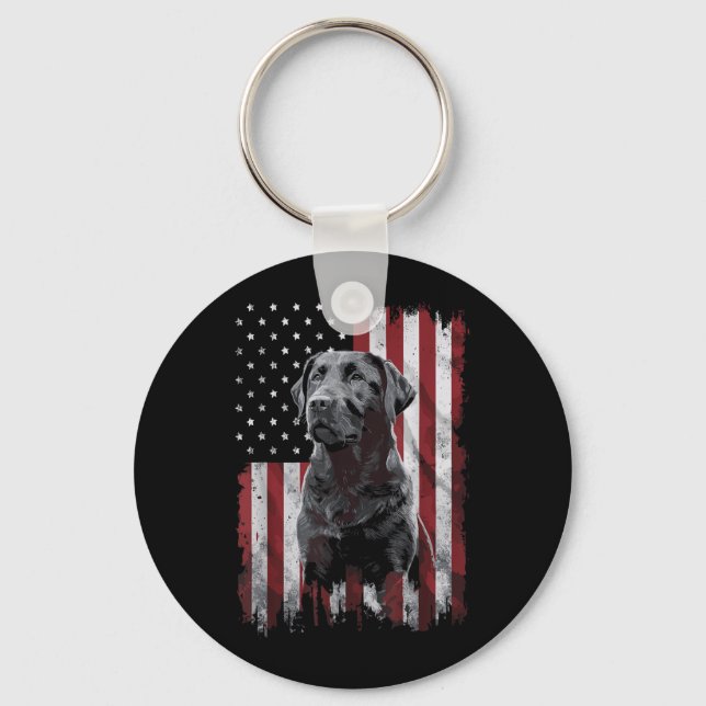 Schwarzer Labrador-Vater-Mutter-Amerika 4. Juli Schlüsselanhänger (Vorderseite)