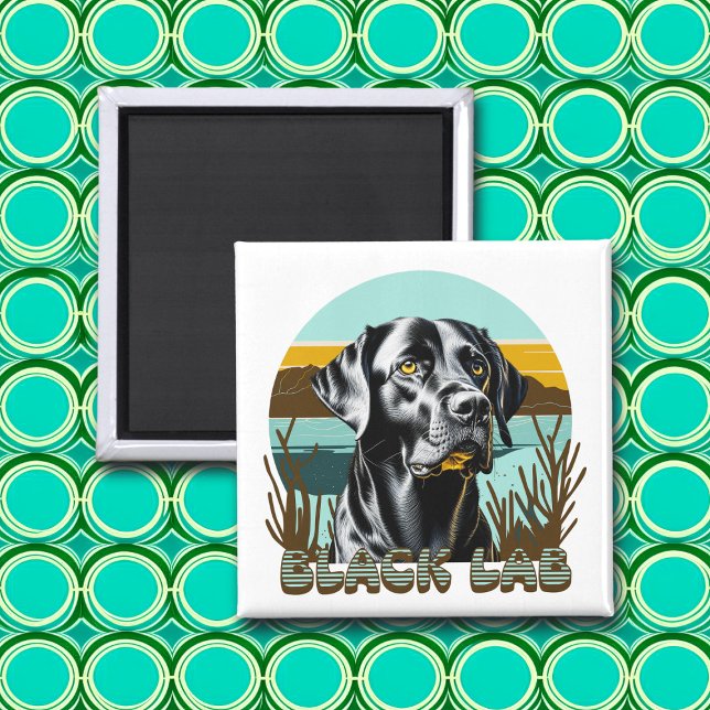 Schwarzer Labrador Vintager Text Magnet (Von Creator hochgeladen)