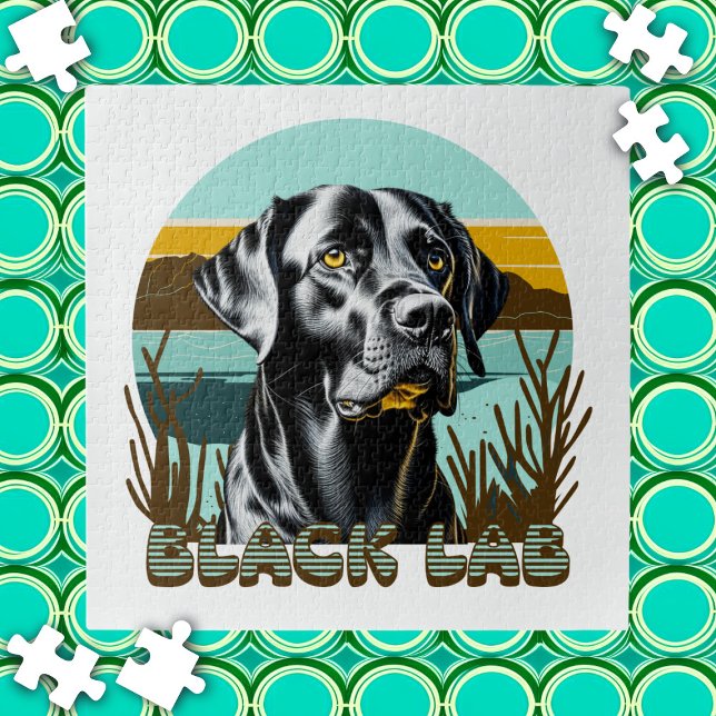 Schwarzer Labrador Vintager Text Puzzle (Von Creator hochgeladen)